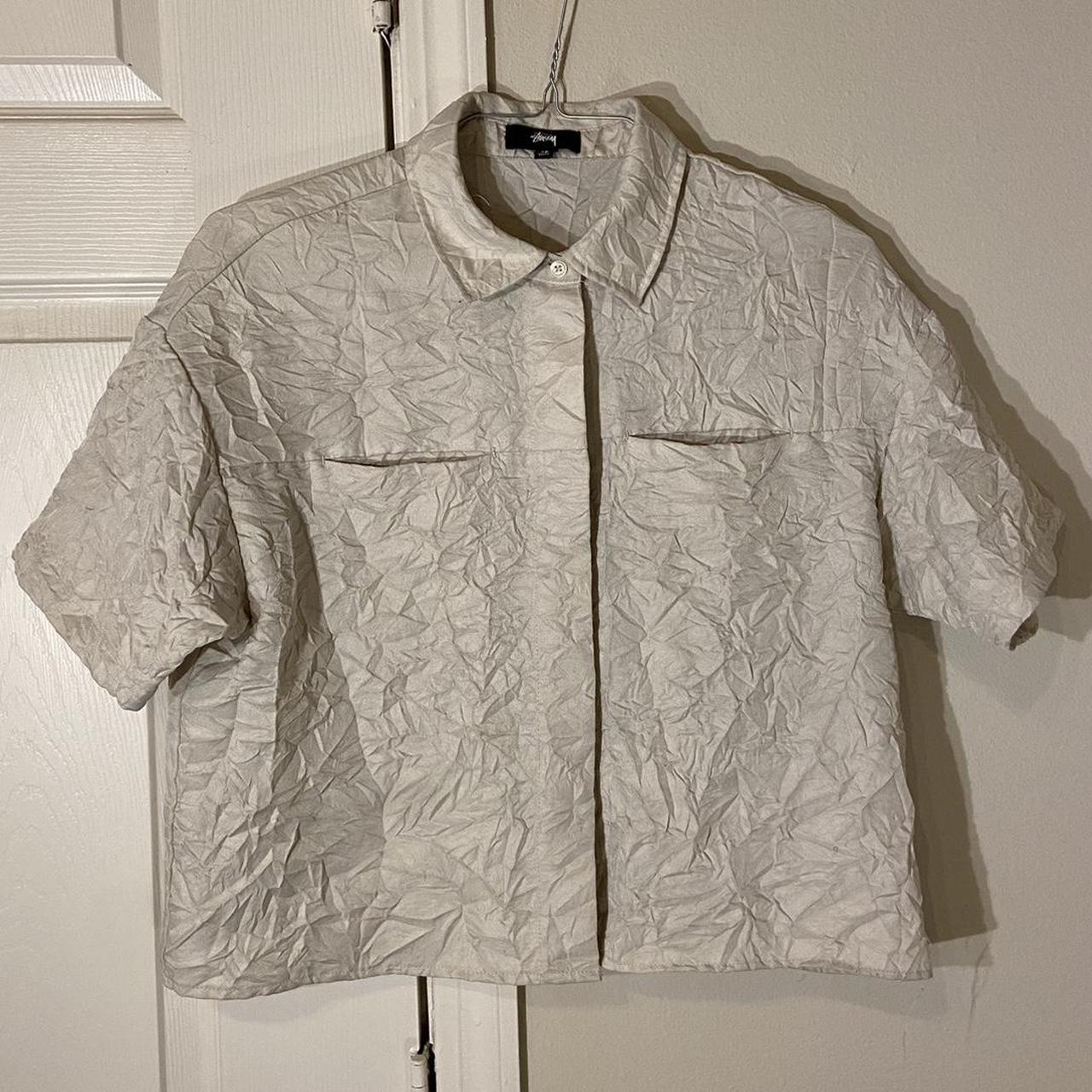 cropped boxy fit stussy crumpled paper shirt really... - Depop