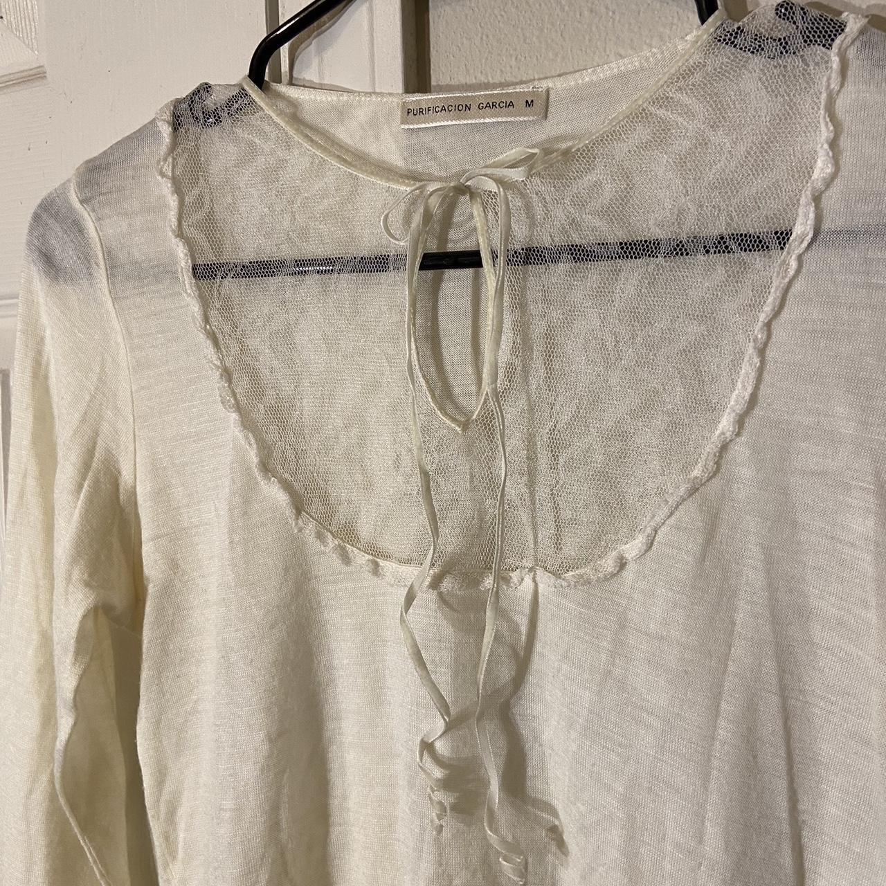 dreamy coquette white blouse with interesting neck... - Depop