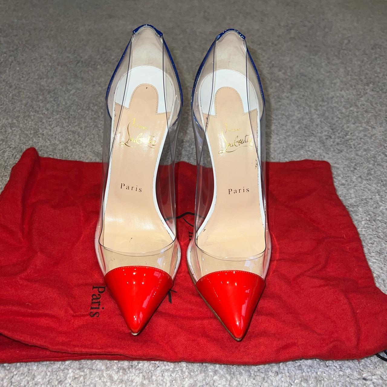 Christian Louboutin Clear PVC Pumps with red white. Depop