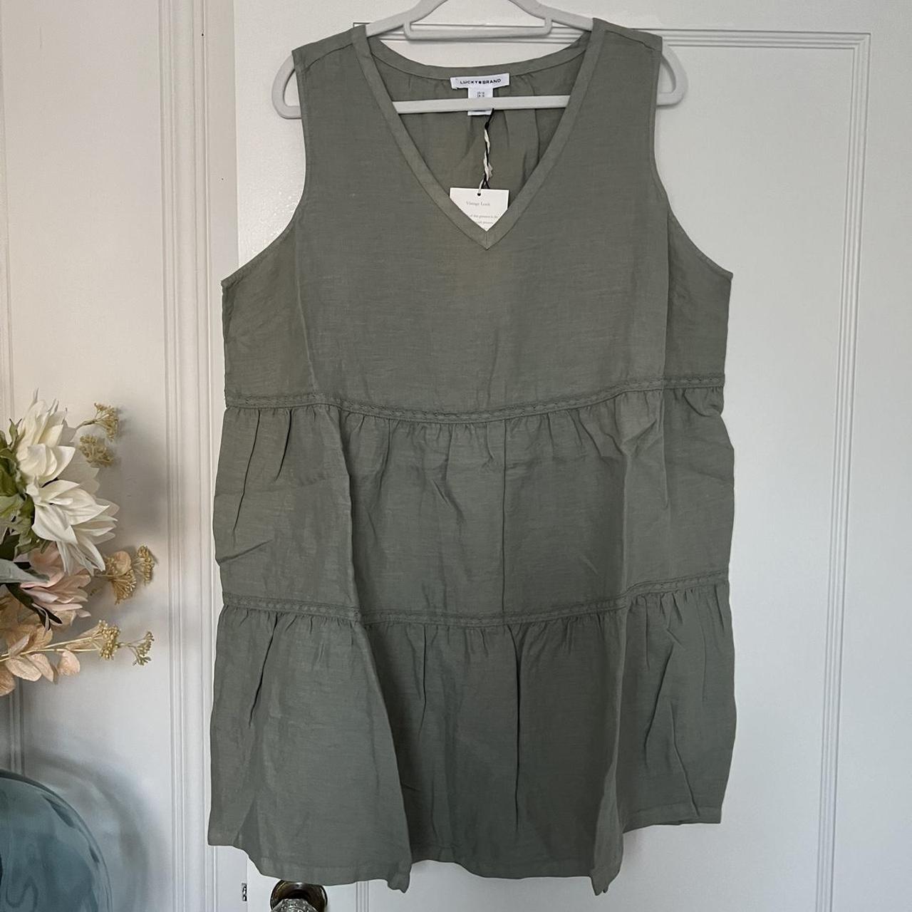 NWT Lucky Brand Womens Linen Sleeveless V-Neck Green Mini Dress Plus Size  1X