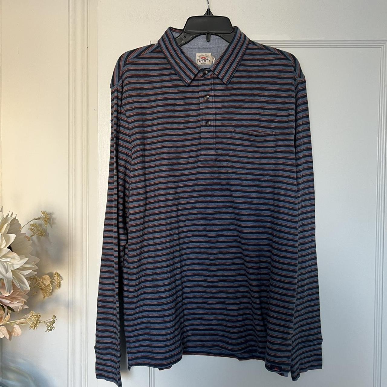 Faherty Mens Blue Striped 100 Cotton Long Sleeve... Depop