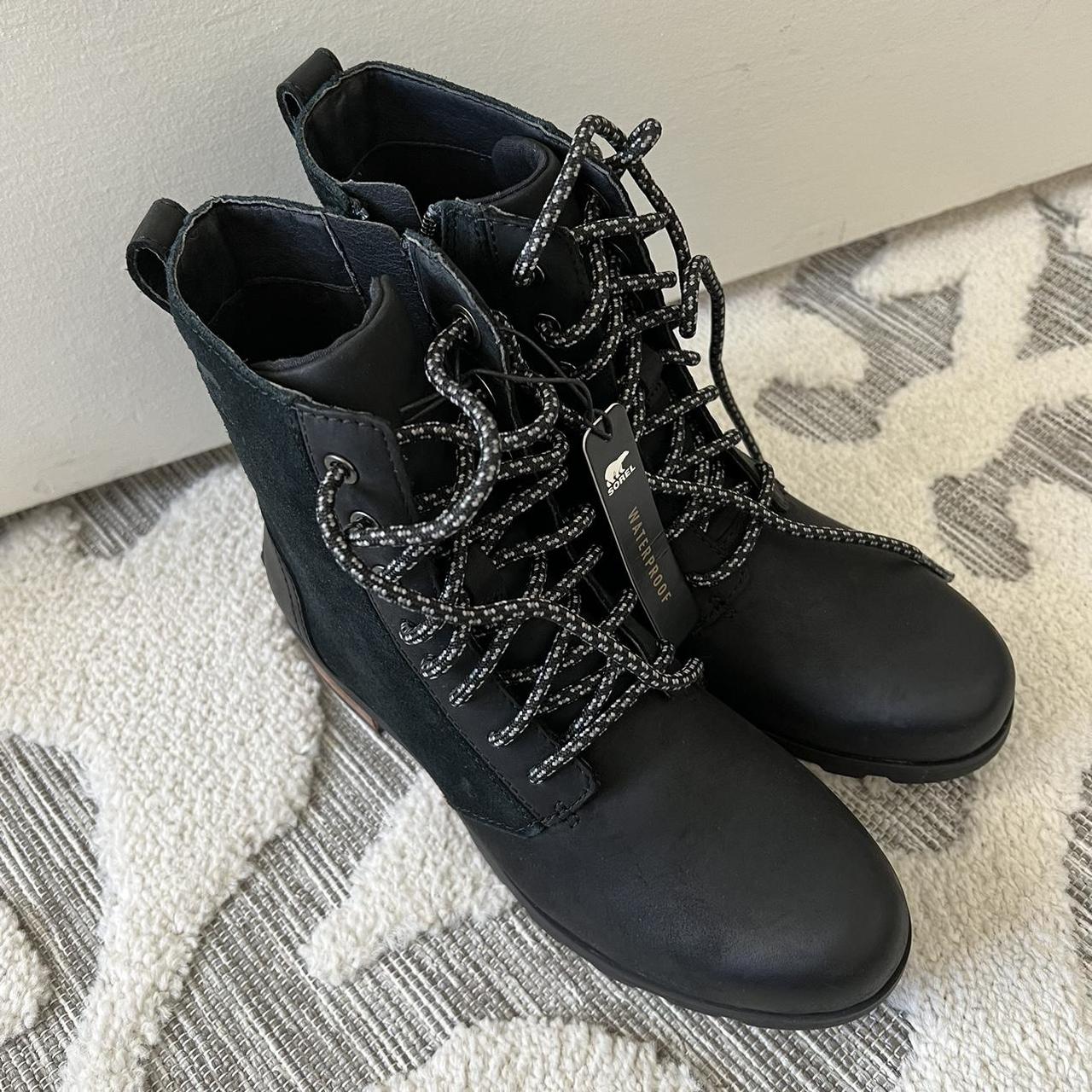 Sorel Emelie Waterproof Combat Boots in Black Size... - Depop