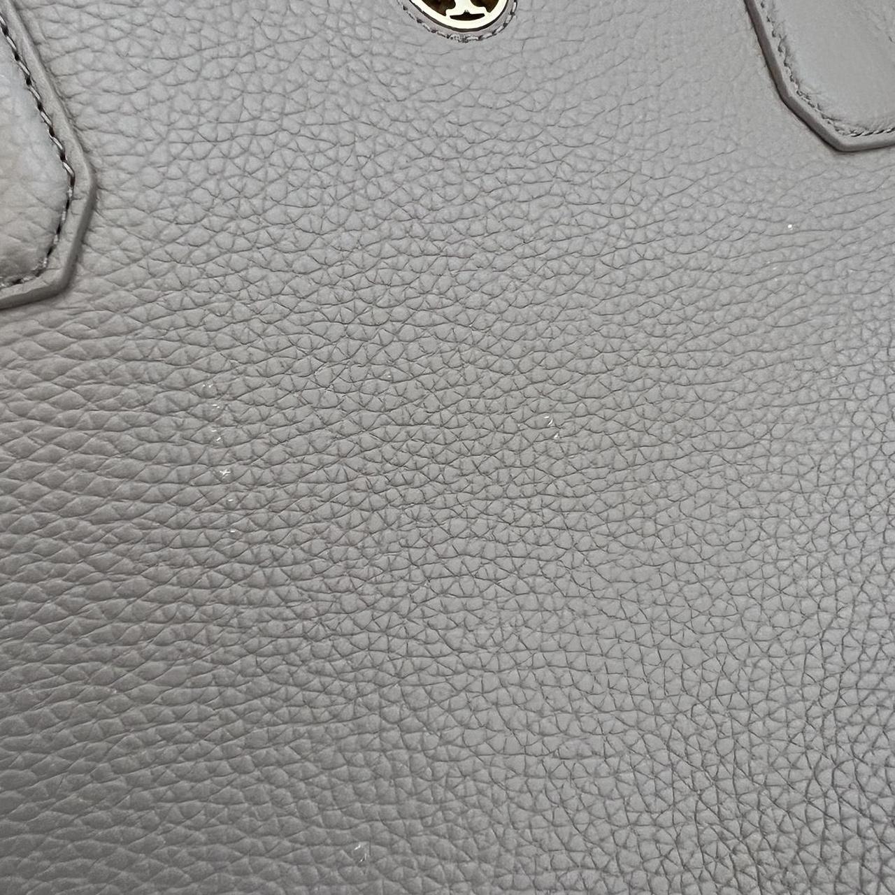 Tory Burch Grey Pebbled Leather Logo Tote Bag