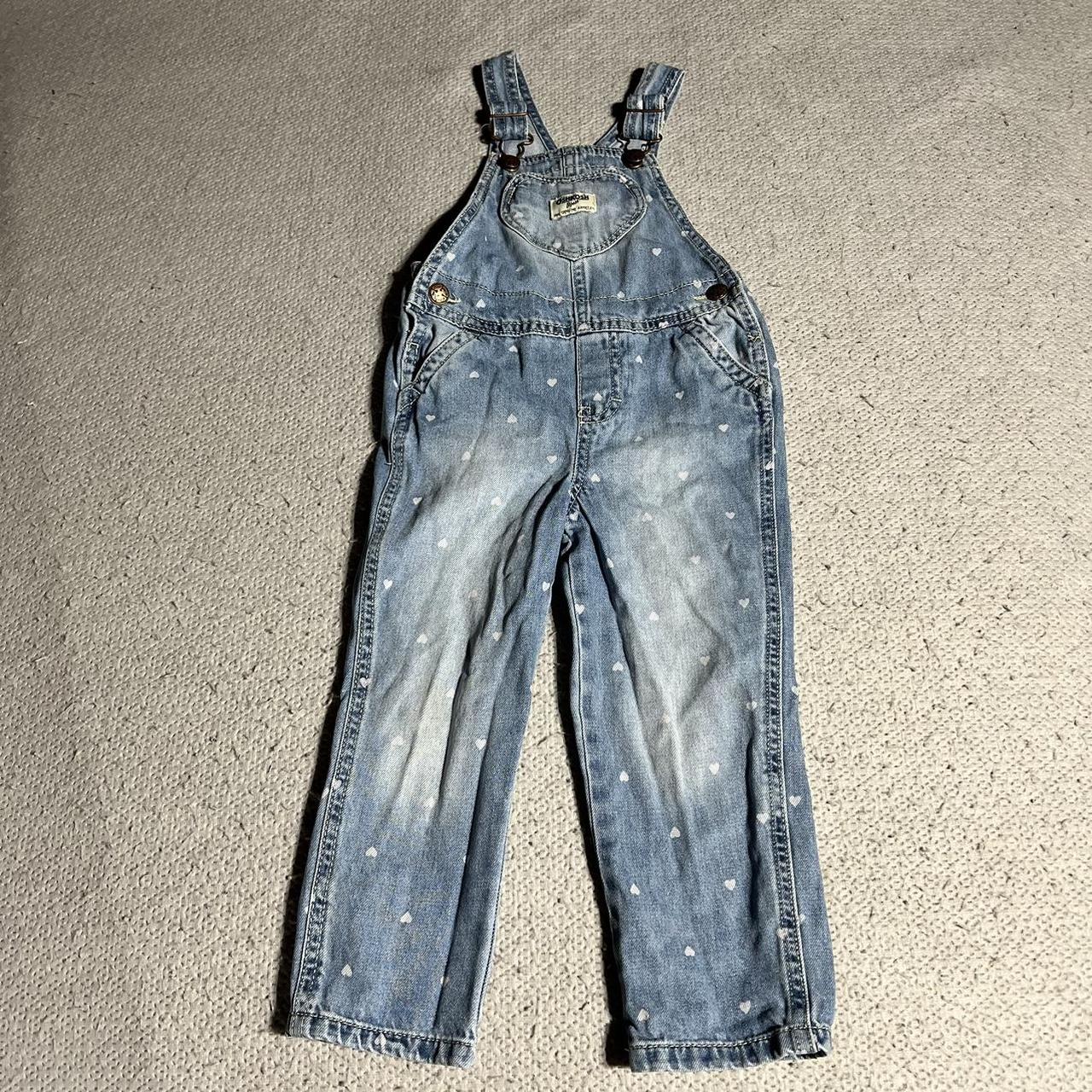 Oshkosh B’gosh Heart Print Denim Overalls Size 4T... - Depop