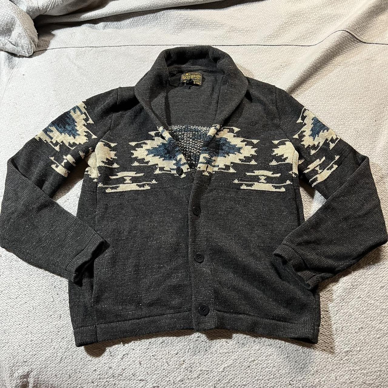 Lucky Brand Aztec Or Tribal Print Multi Color Gray Zip Up Hoodie