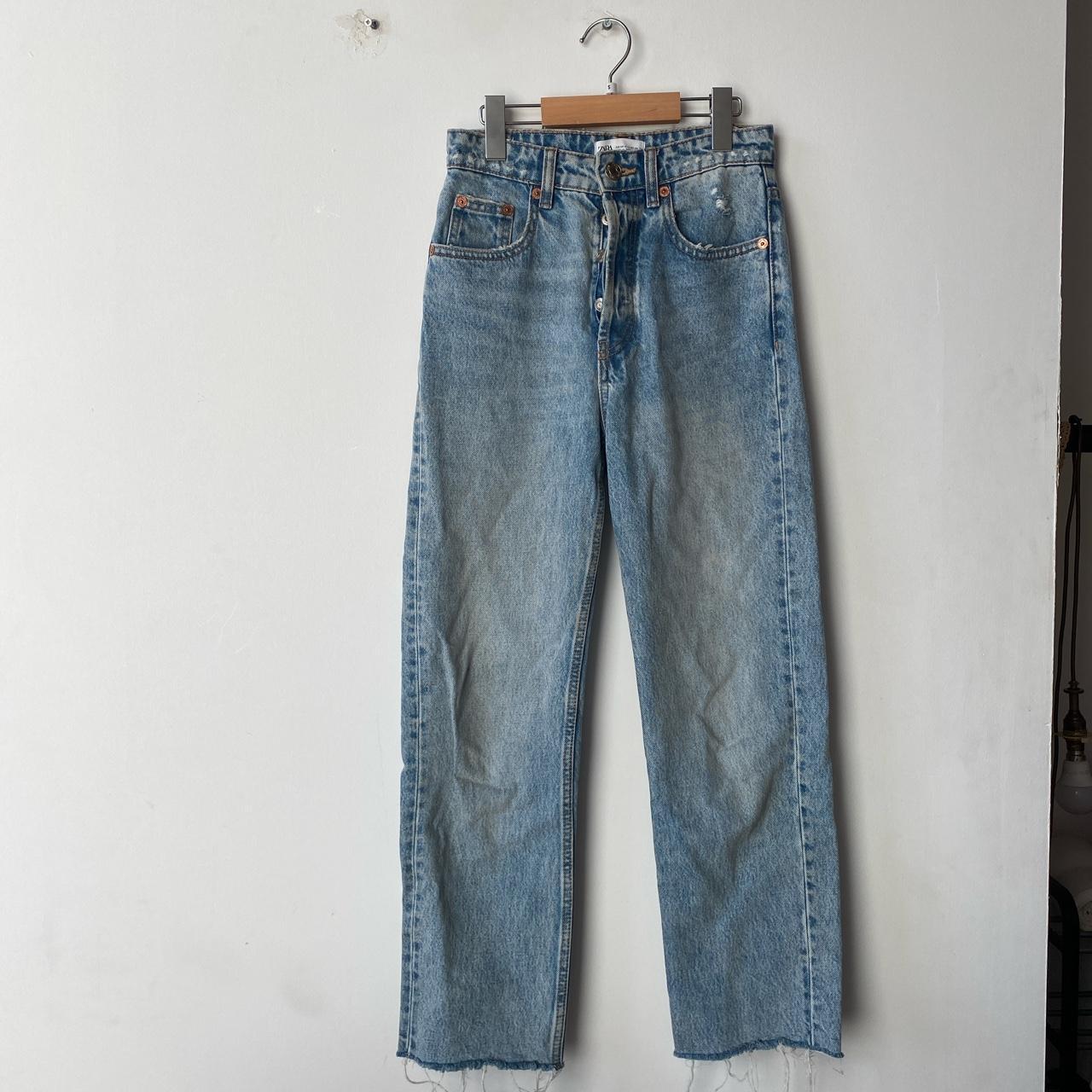 Zara washed blue denim straight leg jeans, UK size 6. - Depop