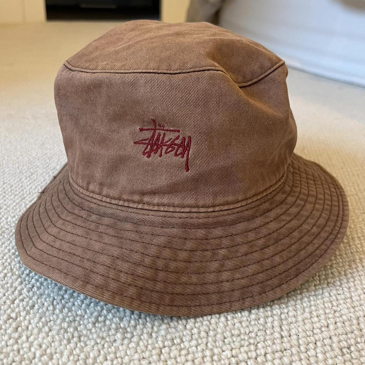 Vintage Stussy brown bucket hat fishing hat with. Depop