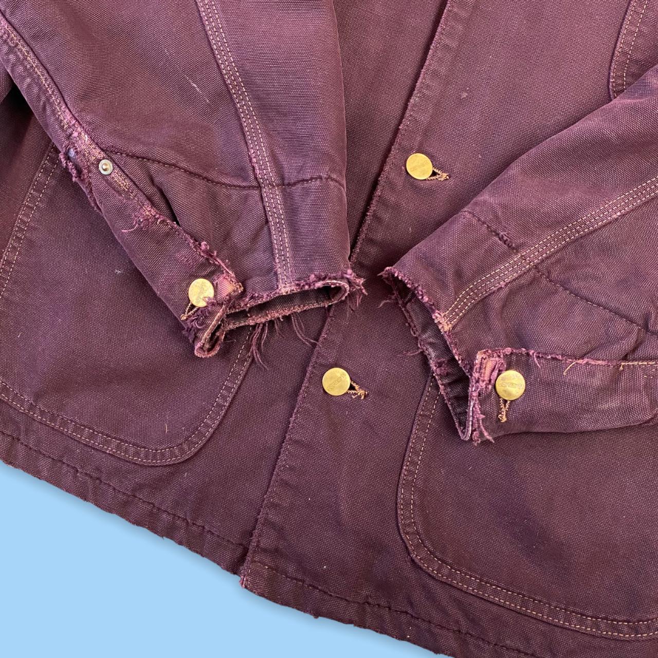 Vintage Carhartt Chore Jacket in burgundy / Maroon.... - Depop