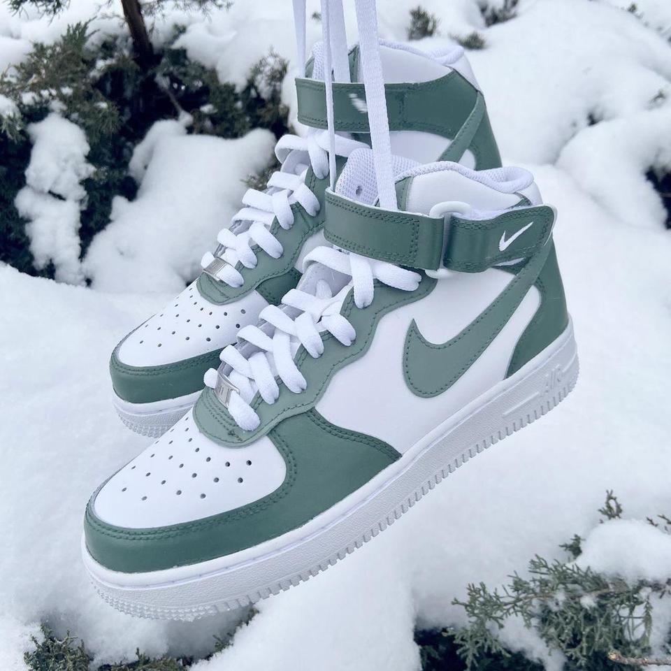 Nike Air Force 1 Mid- Sage Green Custom Painted... - Depop