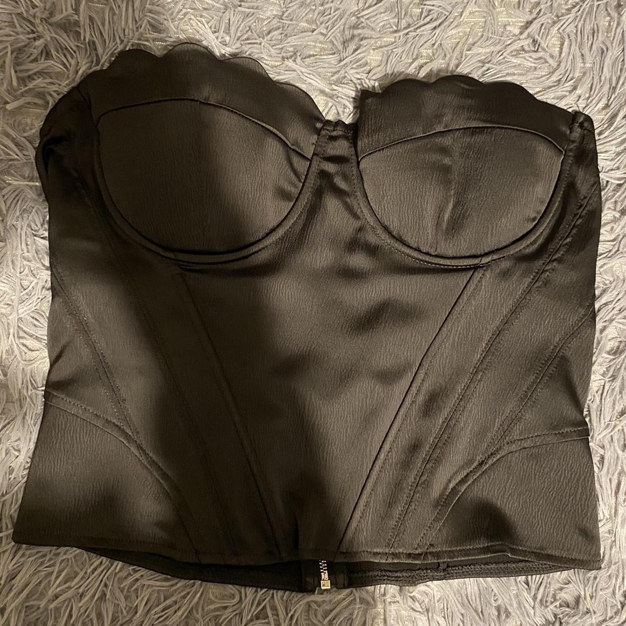 Isawitfirst black satin corset top with scalloped... - Depop