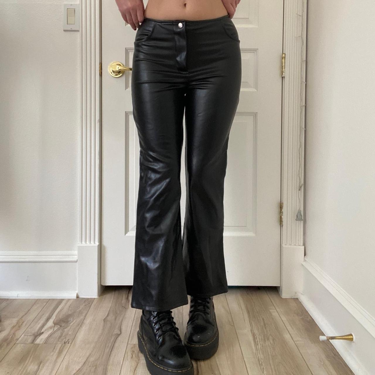 Faux Leather Mid-Rise Flare Pants