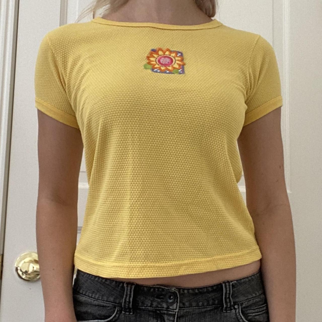 Vintage yellow embroidered flower baby tee! In good... - Depop