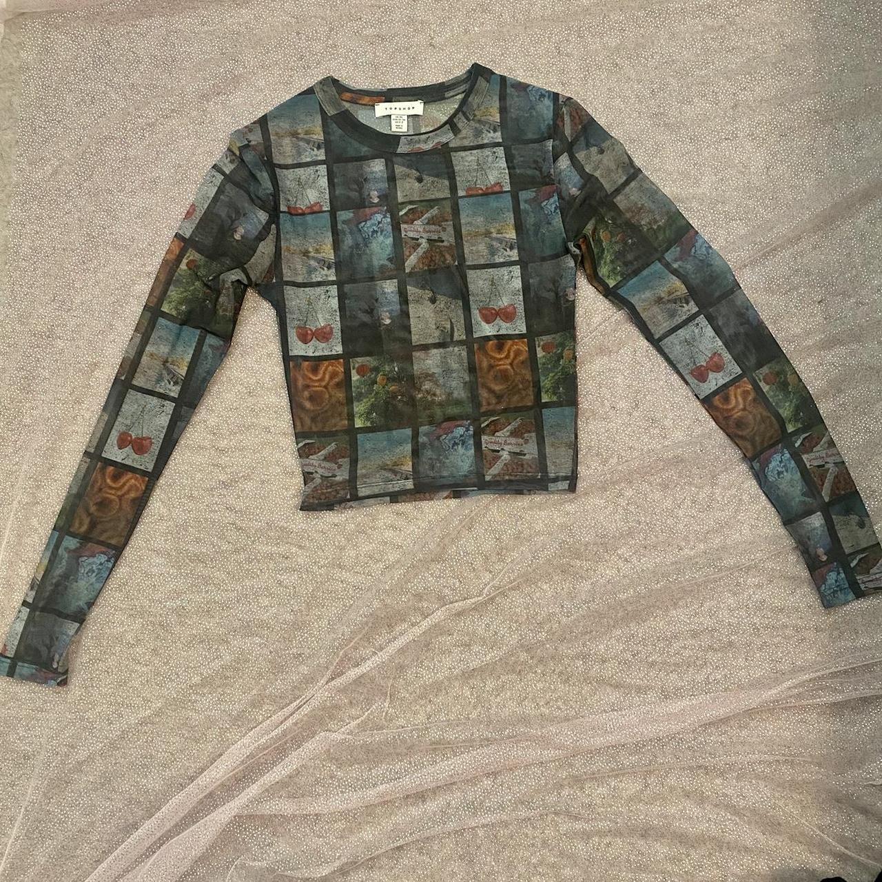 XS long sleeve graphic panel mesh... Depop