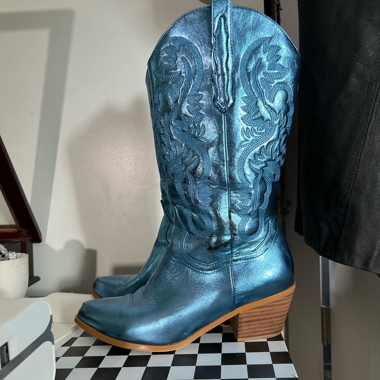 Blue metallic cowgirl boots Depop