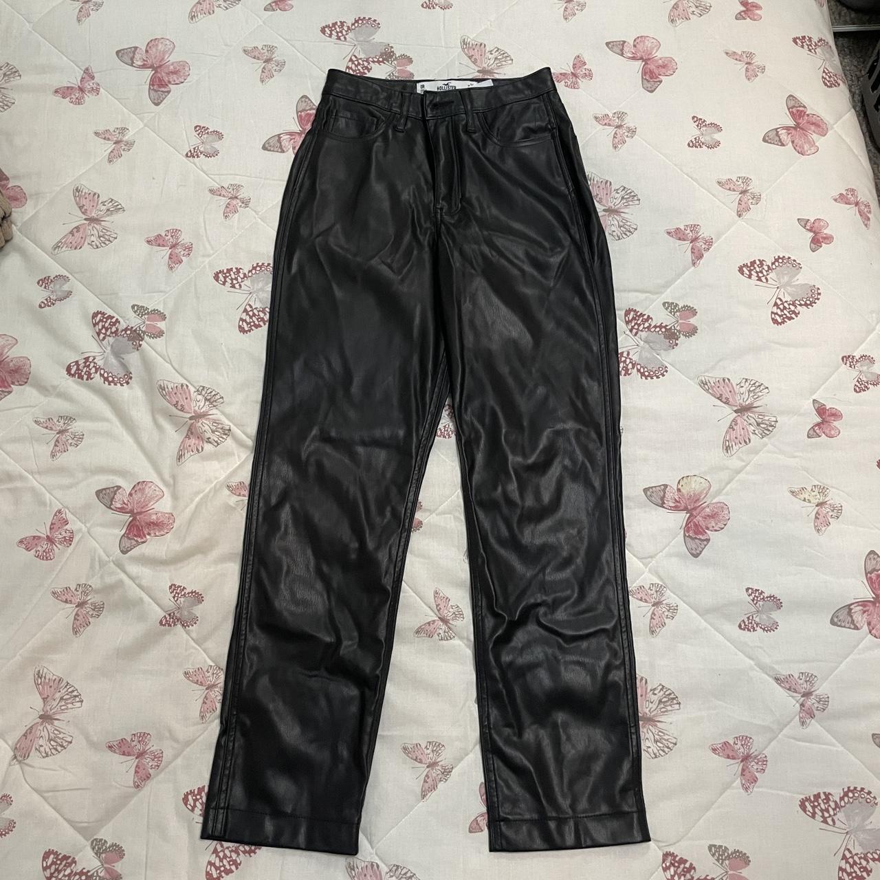 Hollister fake leather jeans Black High