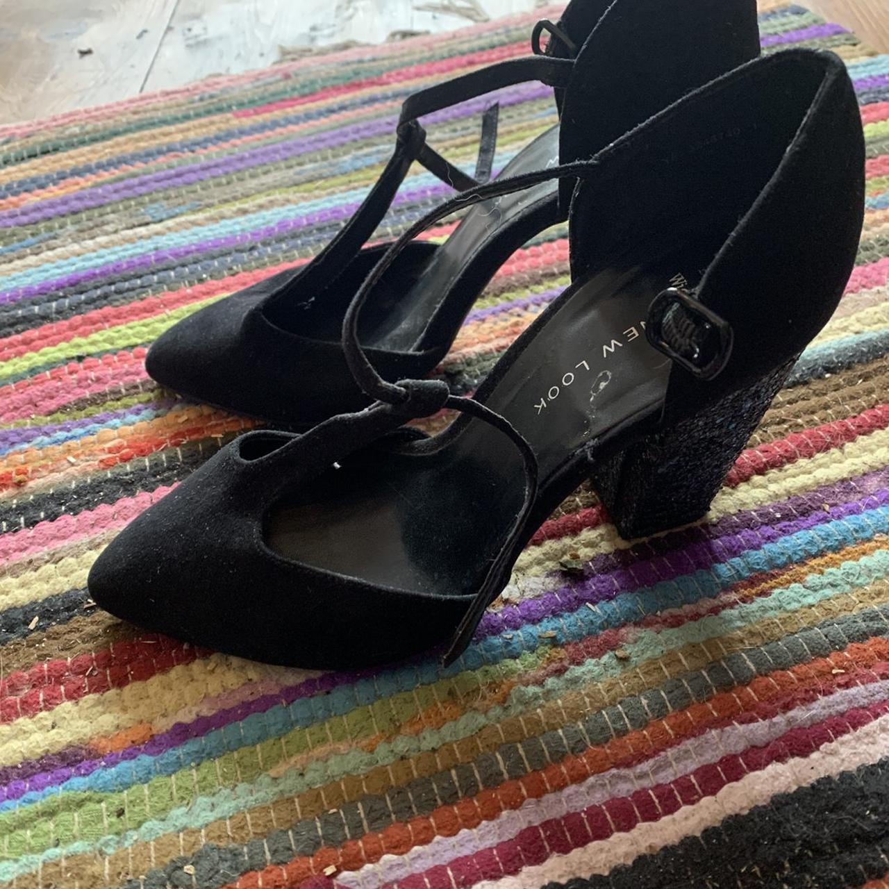 T bar block heels. The upper is black suede, the... - Depop