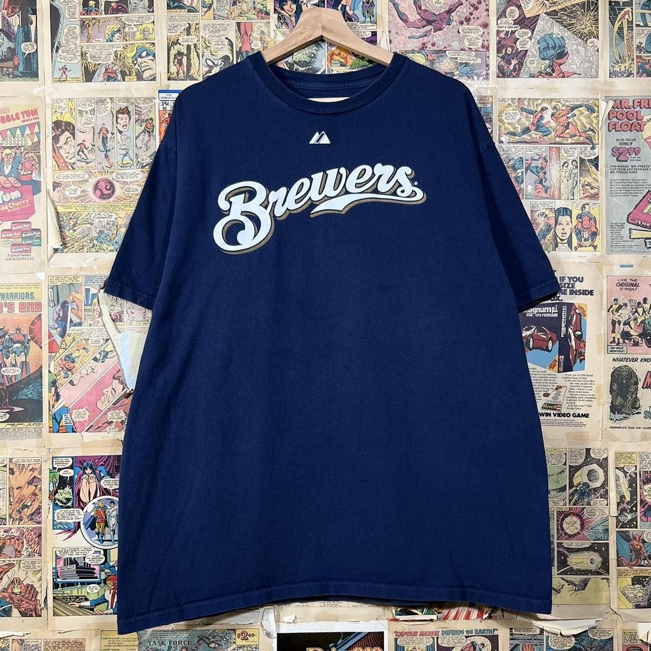 Milwaukee Brewers 90s MAJESTIC Jersey XL White Navy MLB 