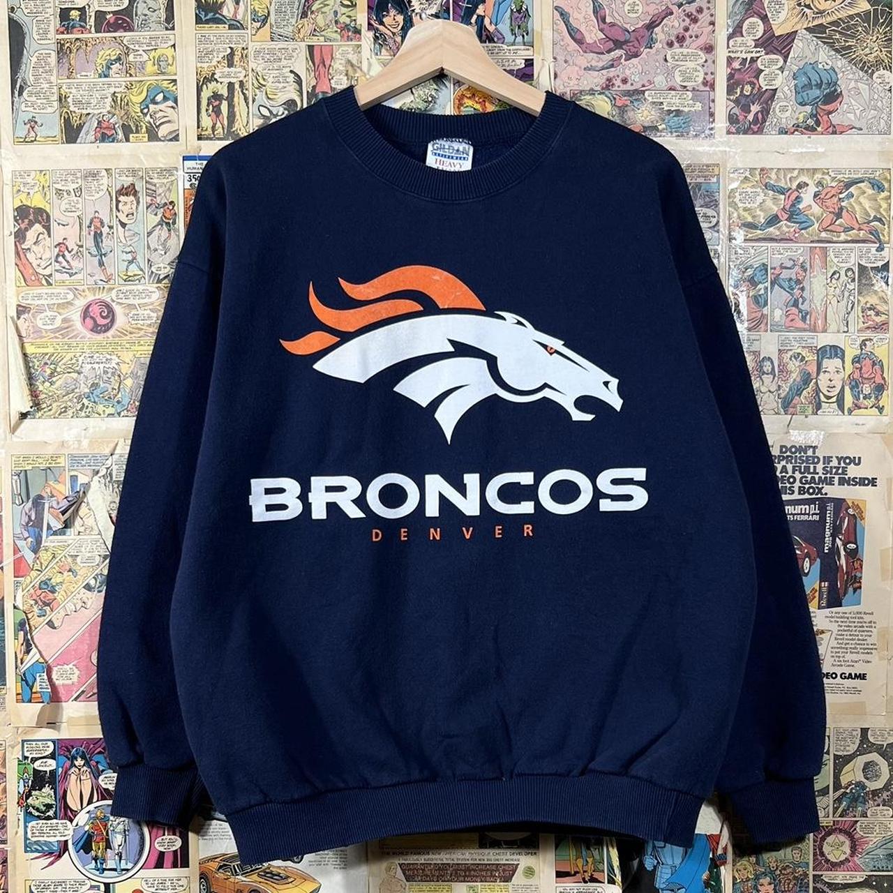 Vintage Navy Denver Broncos NFL Crew Neck Sweatshirt Adult Size