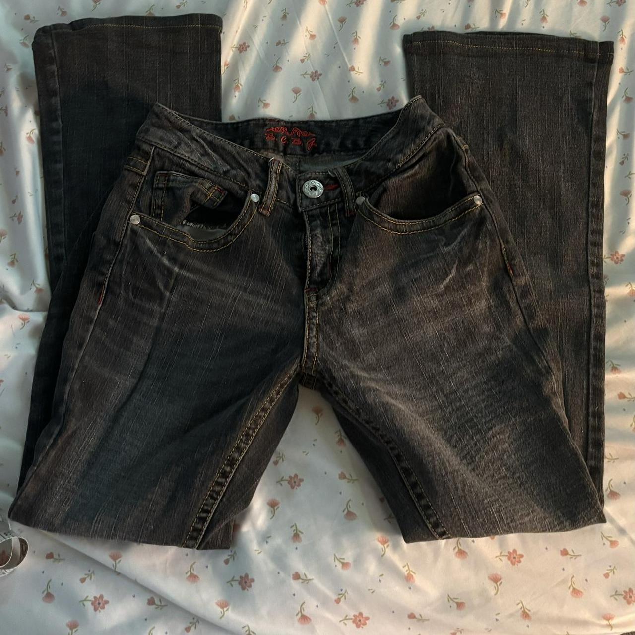 japanese grunge grey/black jeans with skulls and... - Depop