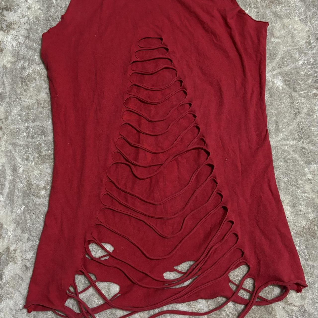 red & black tank top with distressed holes & cut out... - Depop