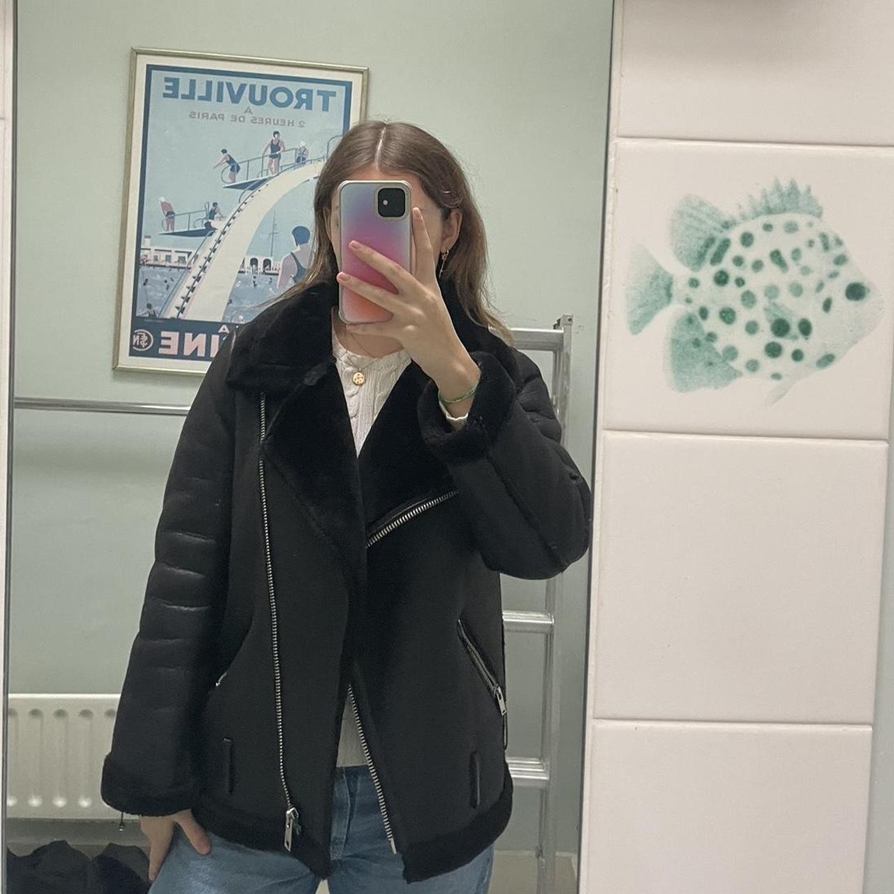 Black Zara aviator jacket Black leather jacket Such... Depop