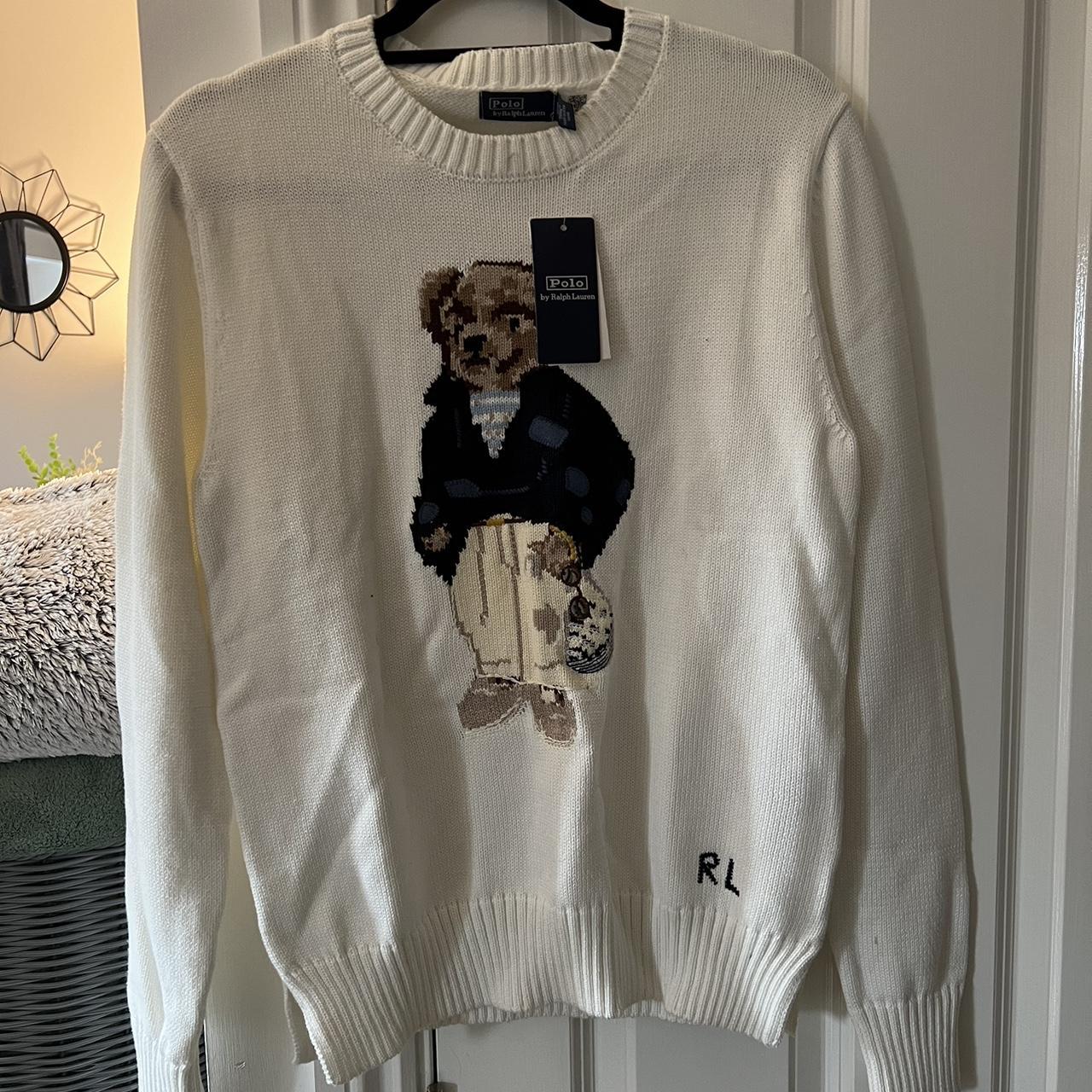 Ralph Lauren white cotton bear knit jumper Size XL. Depop