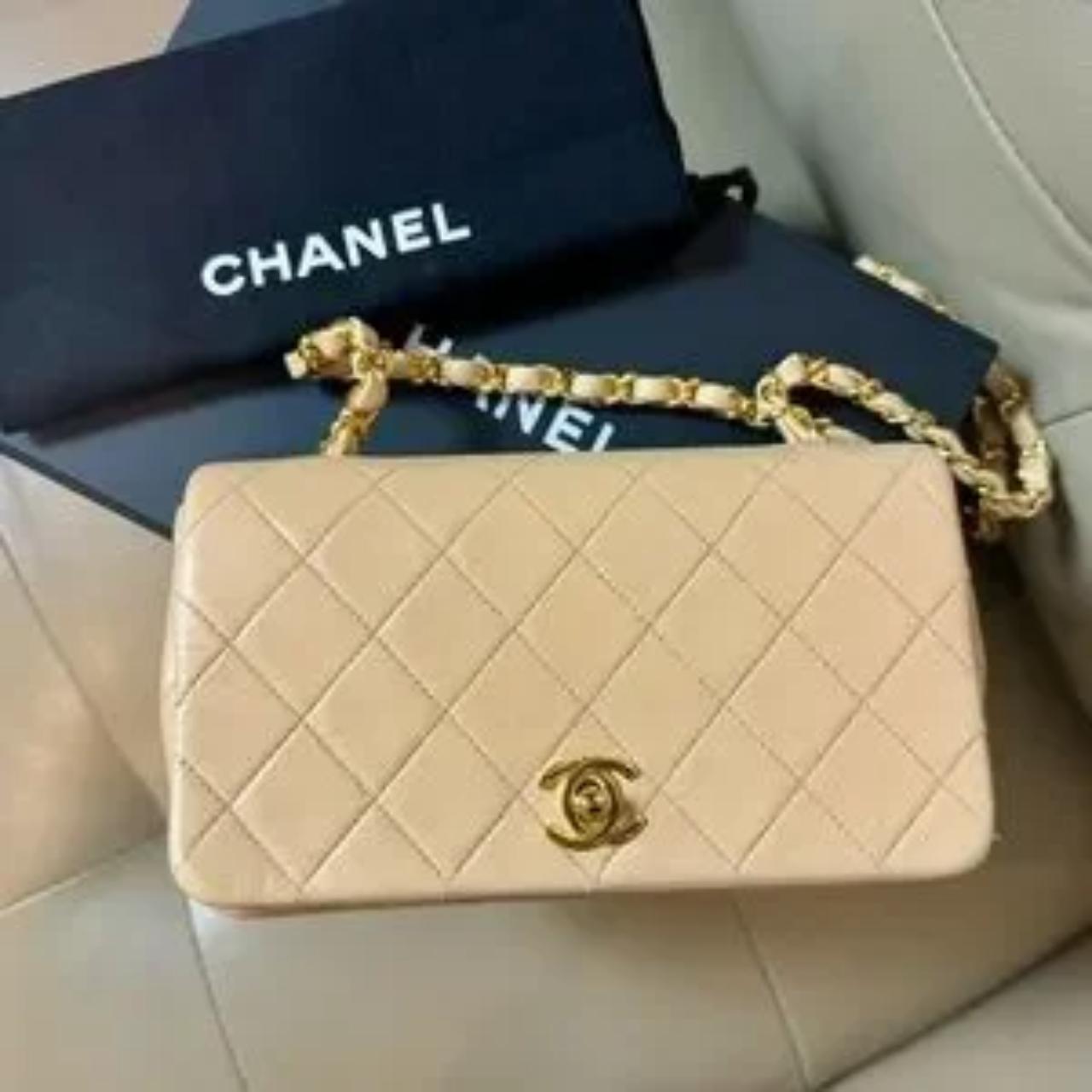 Authenticated Chanel CC full flap vintage beige... - Depop