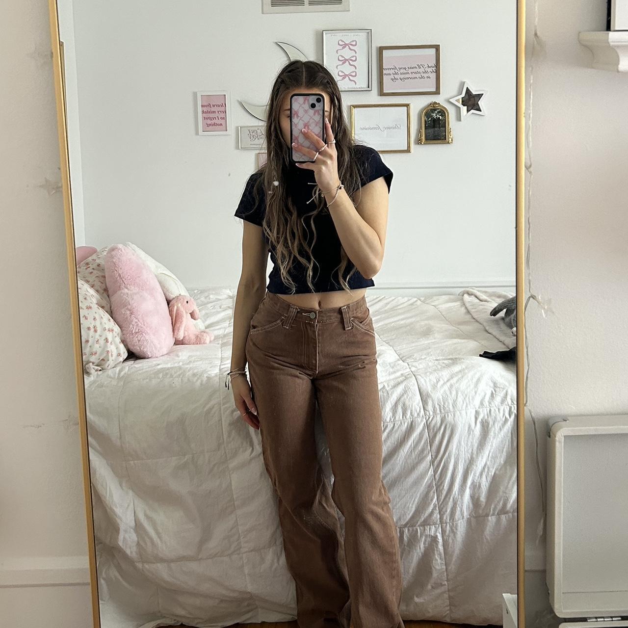 brandy melville crispina brown carpenter pants 🤎... - Depop