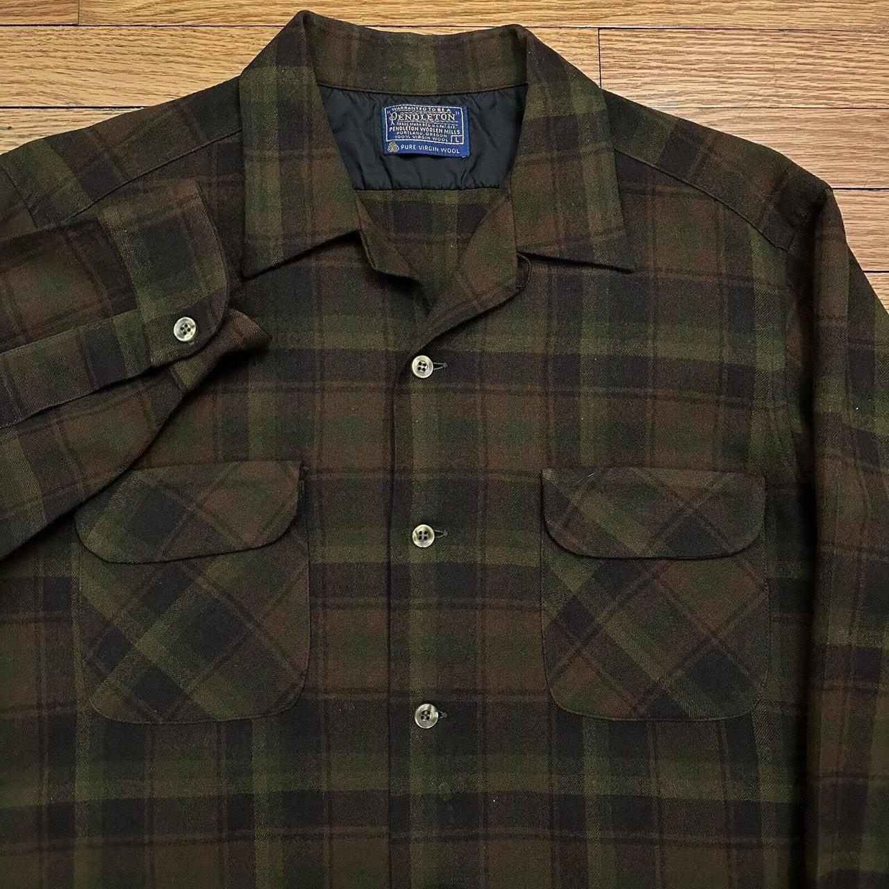 Vintage 60s Pendleton Green Wool Board Shirt Large... - Depop