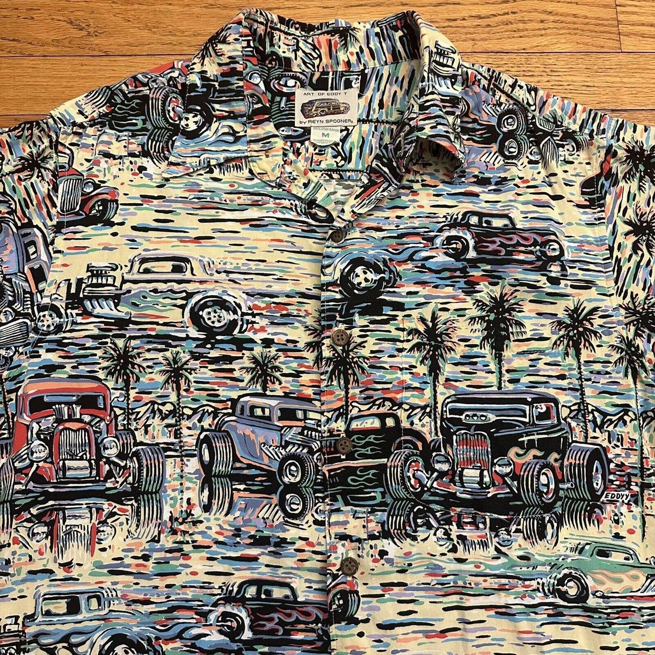 Reyn Spooner Art of Eddy Y Cars Rayon Hawaiian Shirt... - Depop