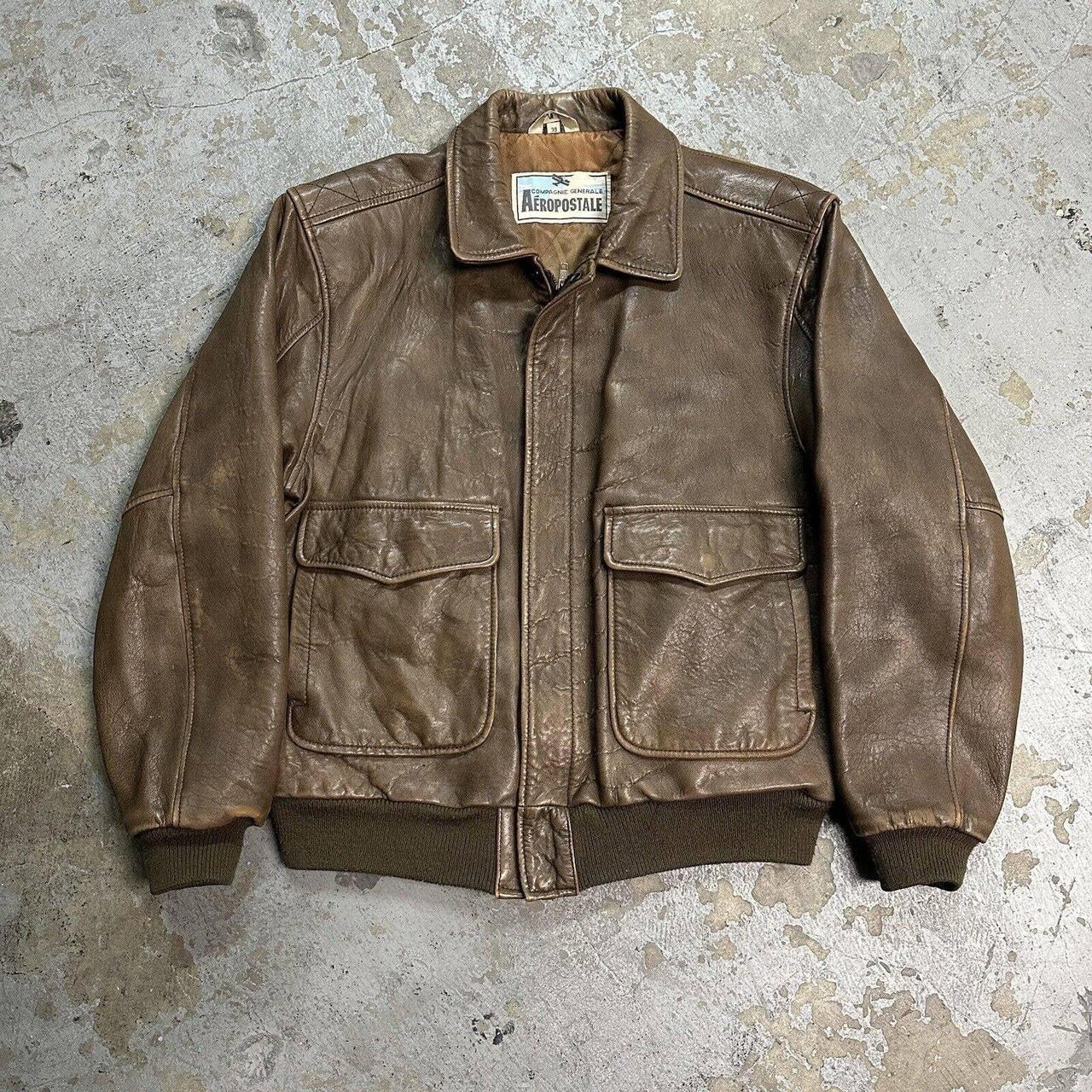 Vintage Aeropostale Military A-2 Brown Leather... - Depop