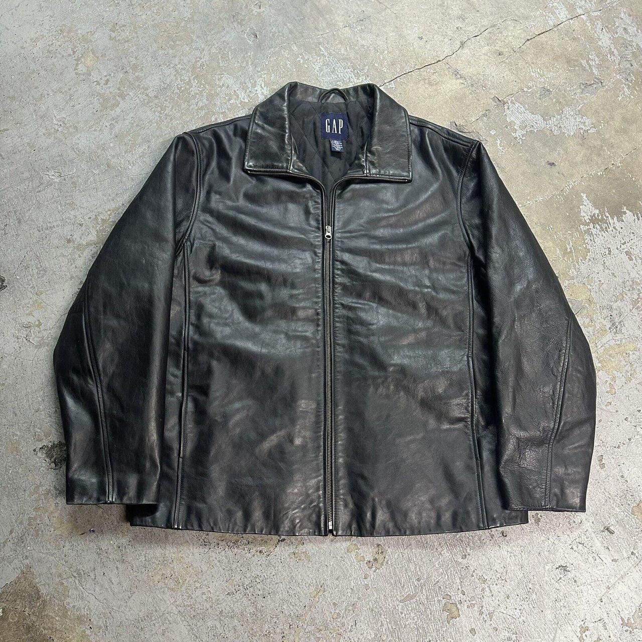 Vintage Y2K Gap Black Leather Jacket XL Men Kanye | Depop