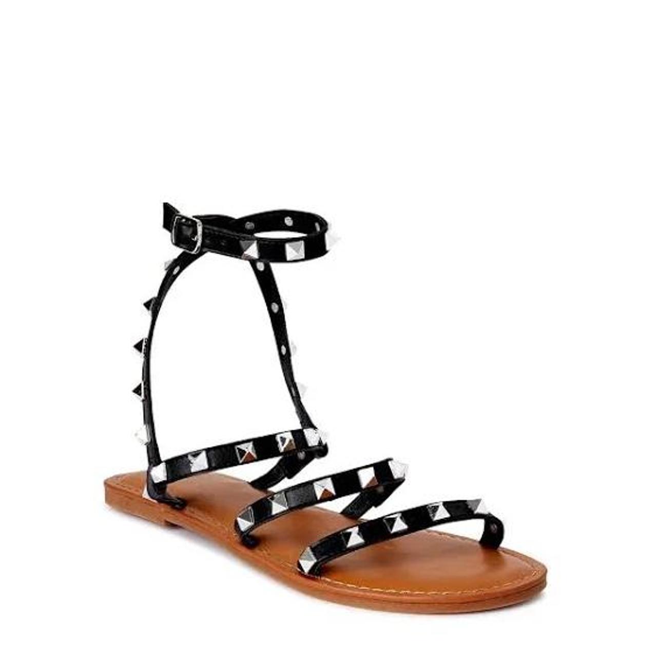 Studded flat sandals with long straps that wrap... - Depop