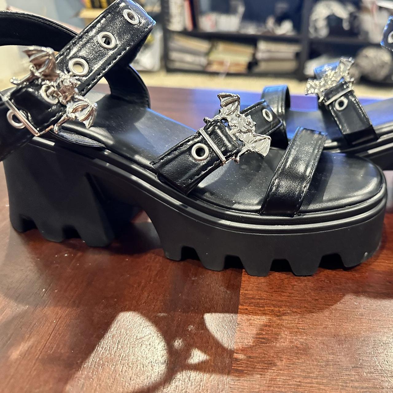 Goth Black platform sandals with bats, adjustable... - Depop