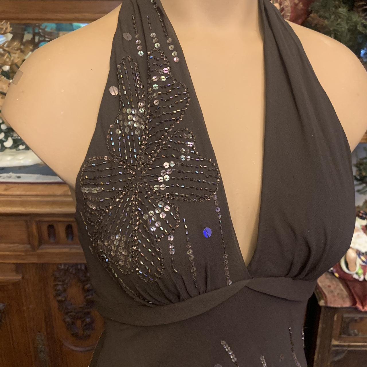 Vintage Y2K BCBG silk Beaded Sequin Halter Dress Depop