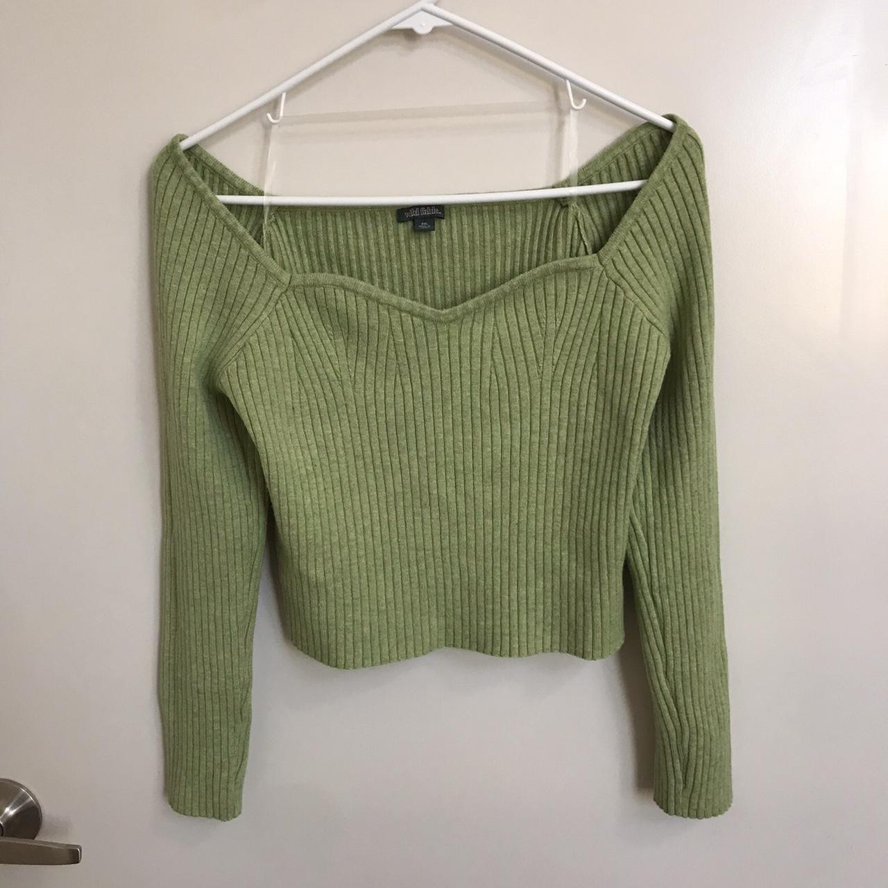 Green heathered ribbed long sleeve knit top In... - Depop
