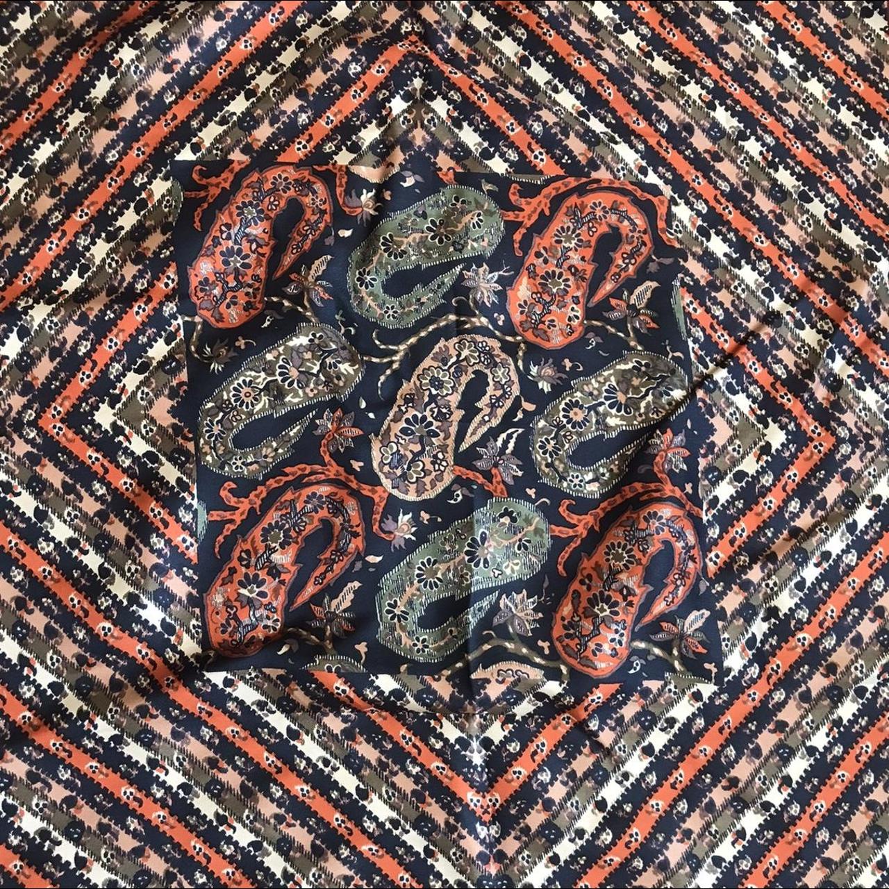 Burnt orange vintage silk scarf with koi fish... Depop