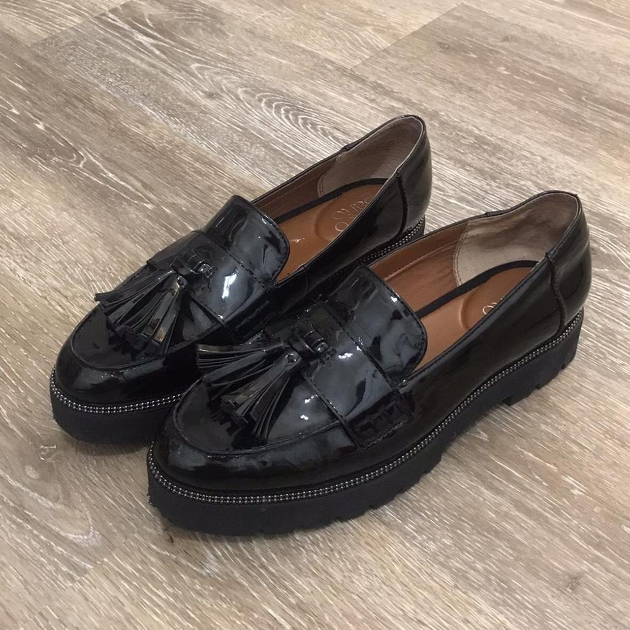 franco sarto black patent loafers