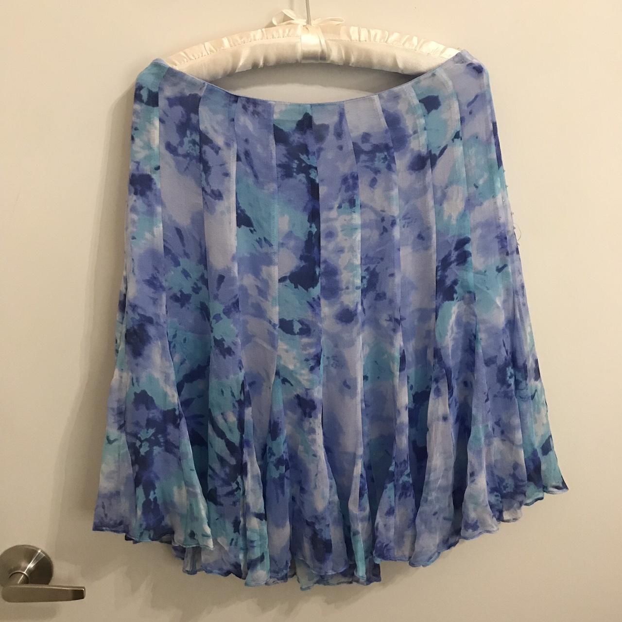 y2k blue tie dye silk fairy skirt in great... - Depop