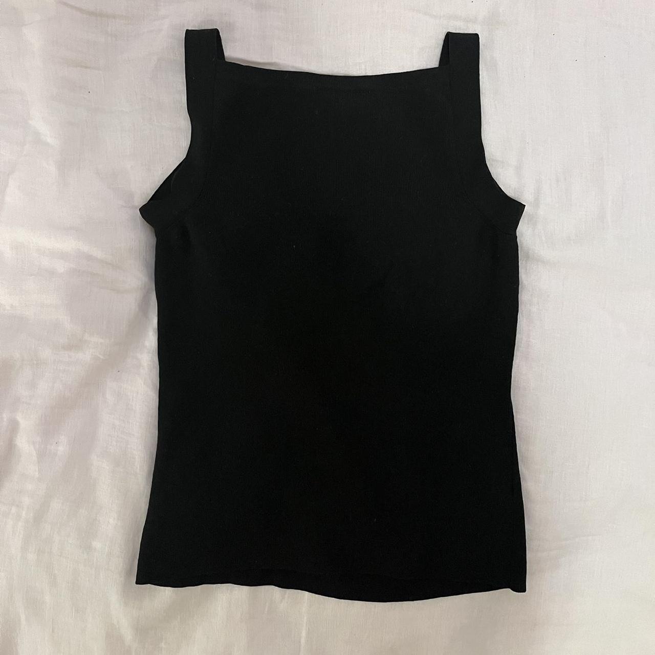 Black knit tank top Great cut with pleats - Depop