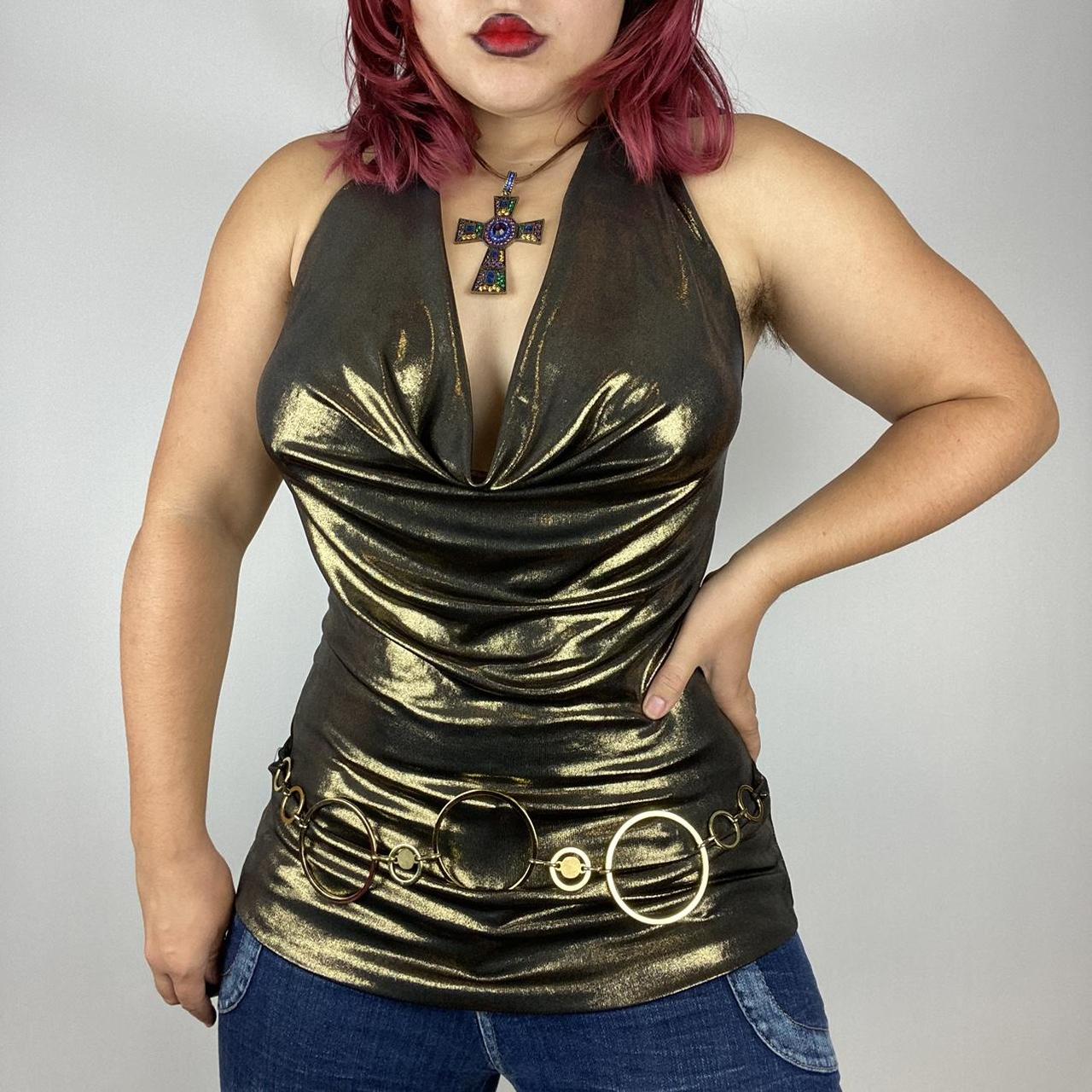 Women's Black and Gold Vest Depop