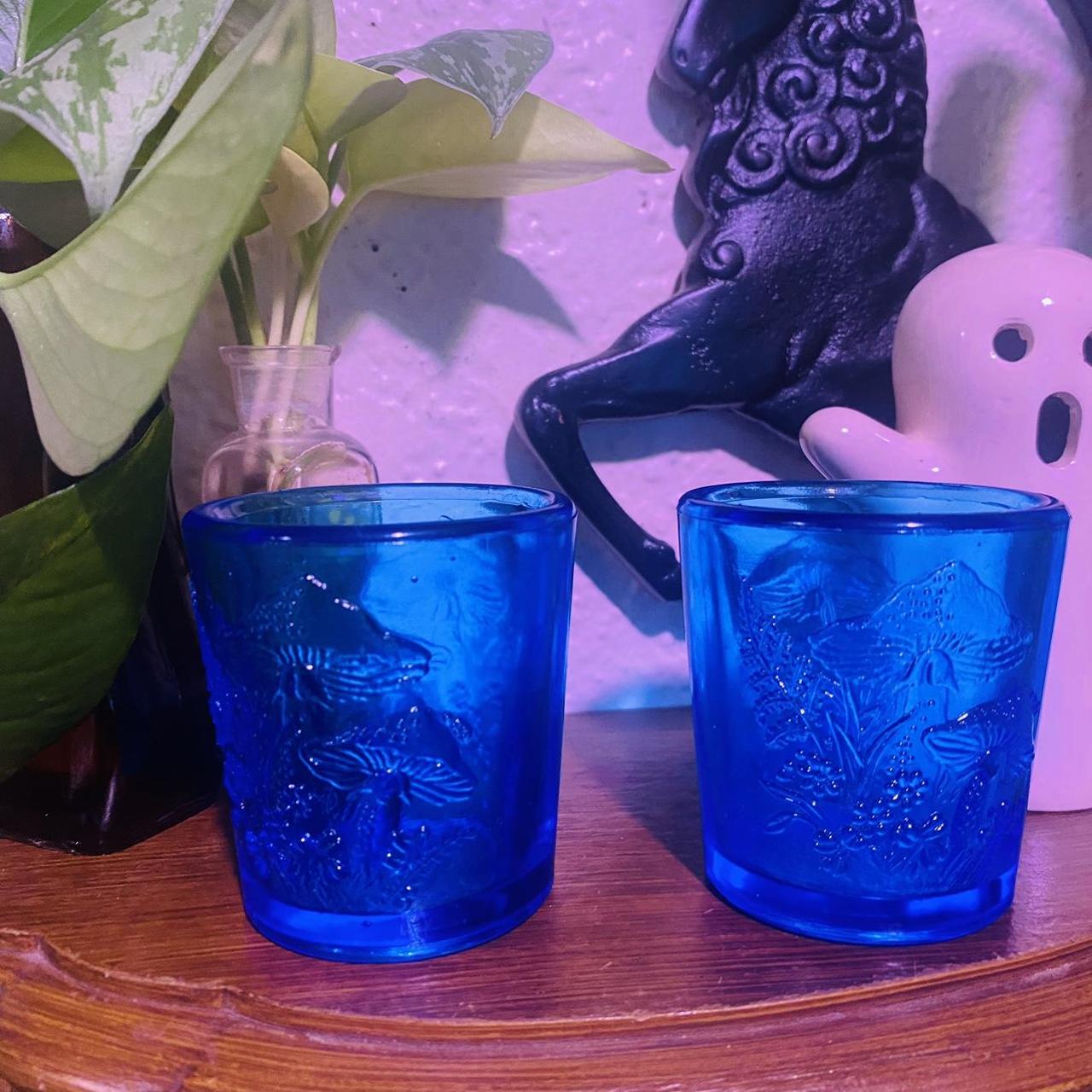 Vintage Blue Glass Candle Holders With Little Depop   P0 