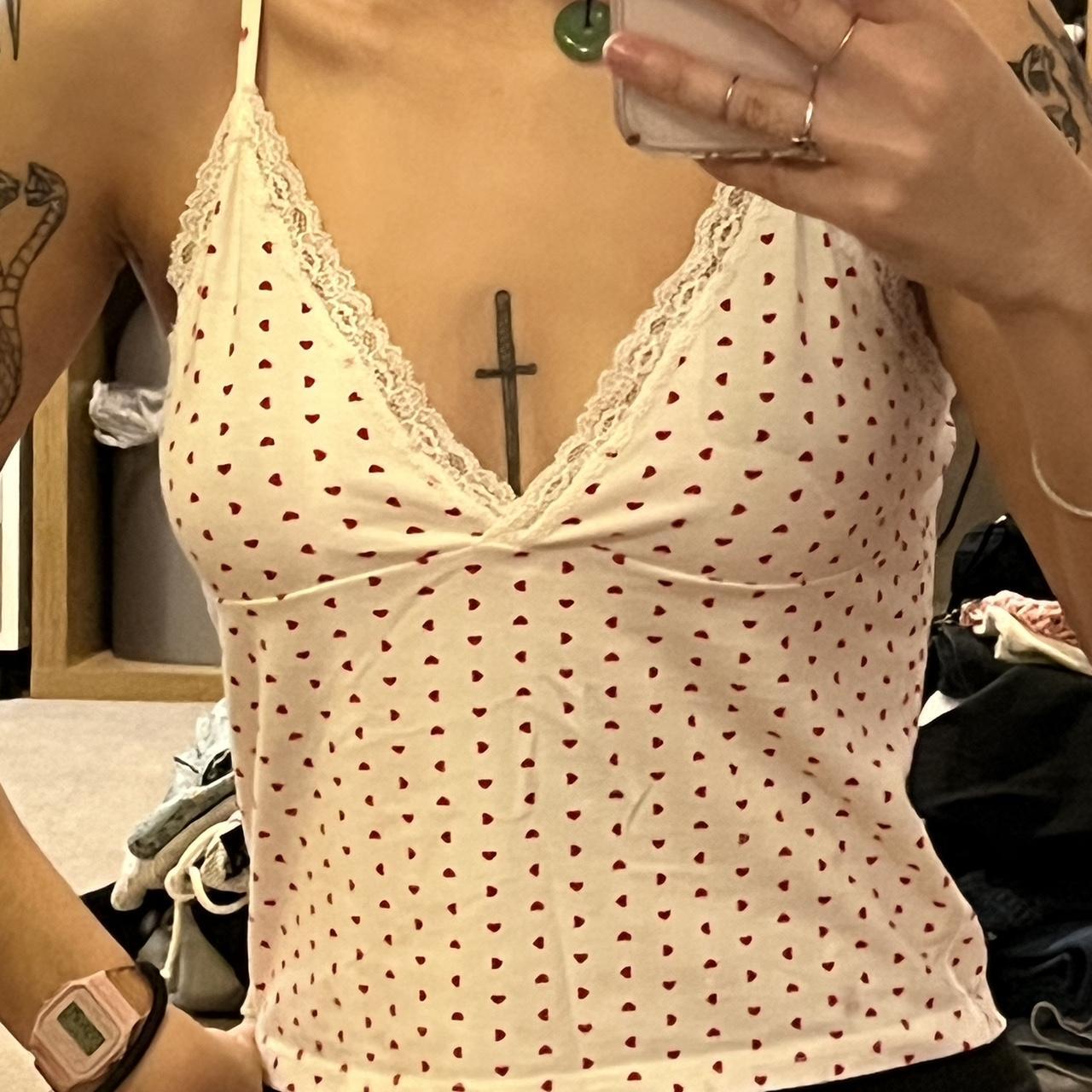 brandy melville heart amara v neck tank top Depop