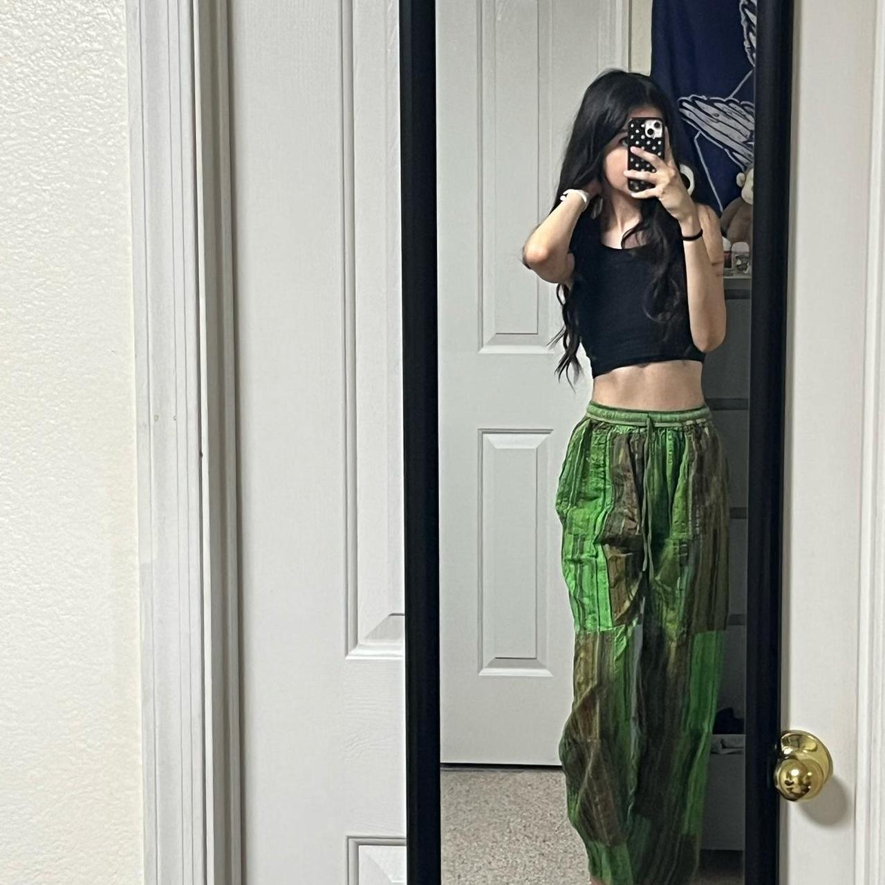 Boho green hippie pants super cute, such a summer... - Depop