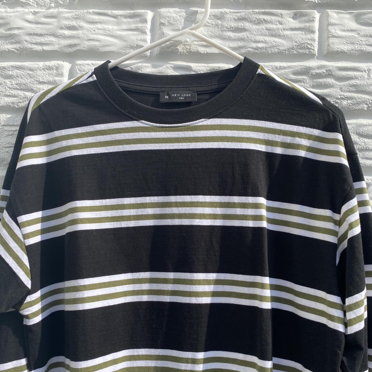 new look mens xs long sleeve striped black and green... - Depop