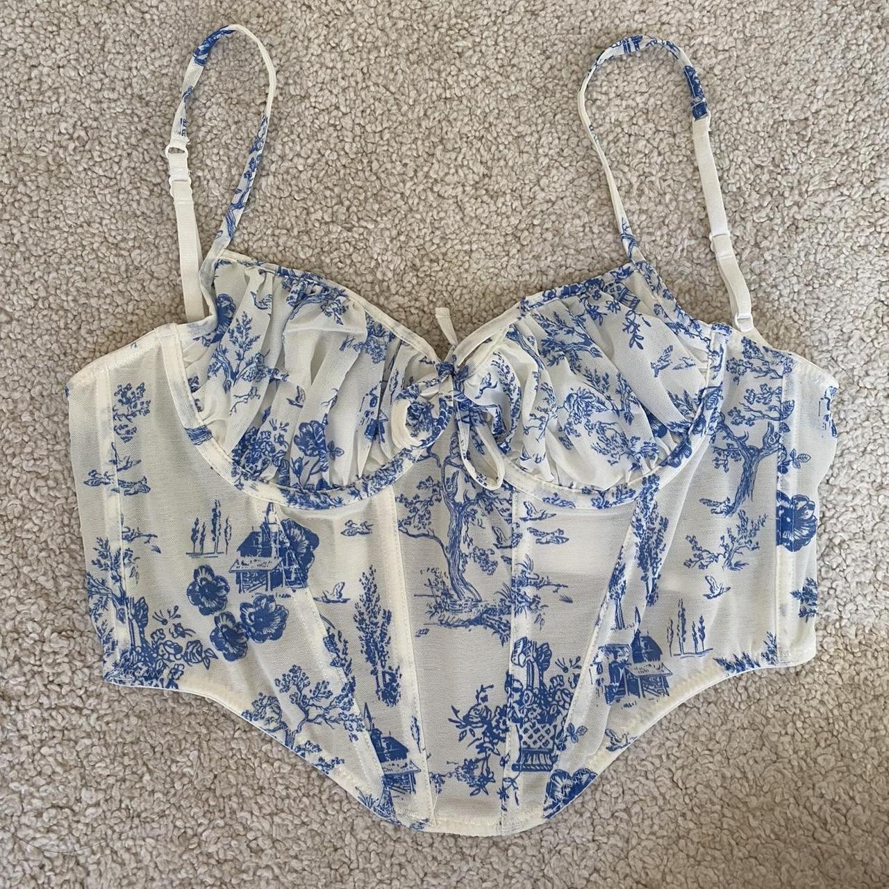 Glassons blue floral corset top in size AU 8. Worn... Depop