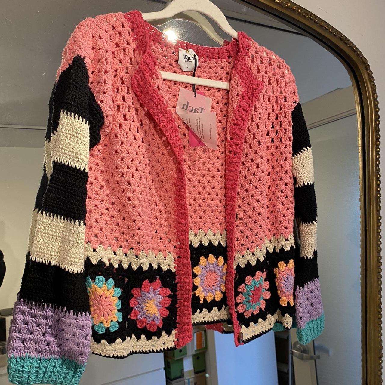 Tach Clothing multicolored crochet cardigan... Depop