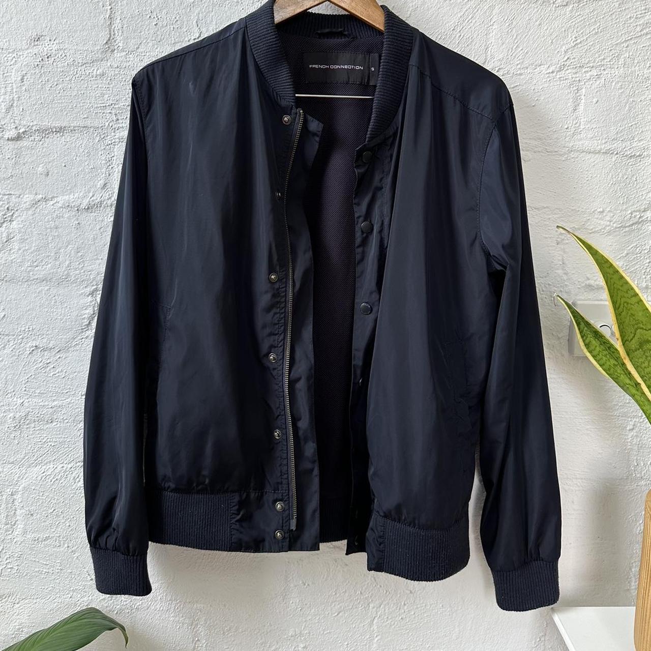 French connection navy bomber, with warm linings - Depop