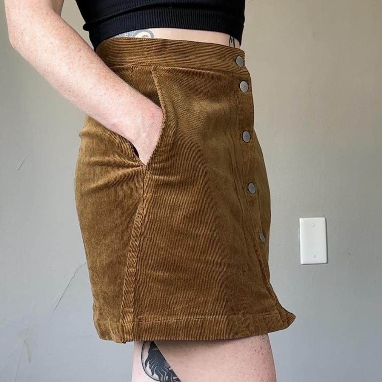 Brown corduroy mini skirt with front buttons - super... - Depop
