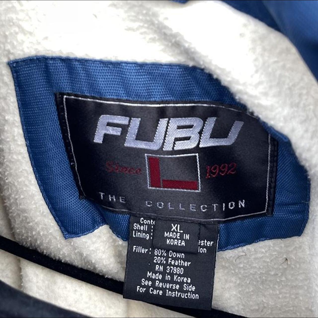 FUBU Men's Blue and White Coat | Depop